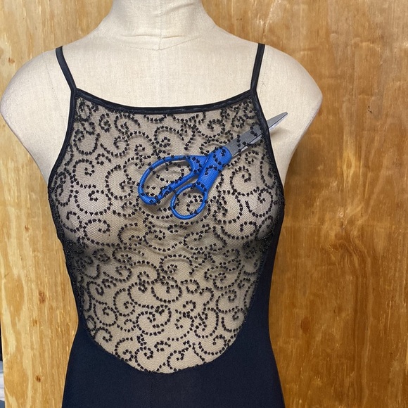 ROBERTA BLACK EVENING GOWN SHEER SIZE SMALL FRONT SPLIT VTG 80’s - Picture 4 of 6